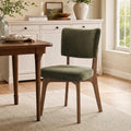 YOUNIKE Wooden Dining Chair, Chenille Fabric Upholstered Dining Room Chair Kitchen Side Chair, Farmhouse Dinner Chair with Solid Wood Legs for Kitchen Dining Vanity, Green (Single Pack)