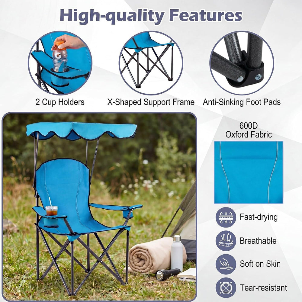 GYMAX Camping Chair, Folding Outdoor Lawn Chair with Canopy, Carry Bag & ...