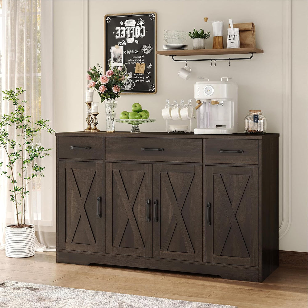 HOSTACK Kitchen Buffet Sideboard Storage Cabinet, Coffee Bar Cabinet, Brown