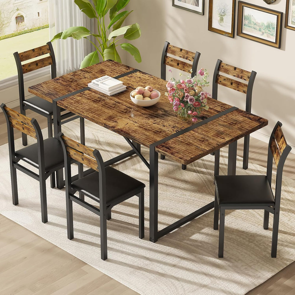 Recaceik 7-Piece Dining Table Set with 6 Chairs, 55" Wooden Kitchen Tabl...