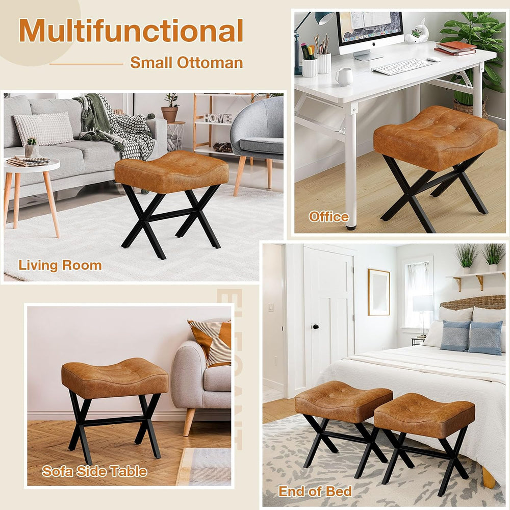 Memobarco 18-Inch Large Leather Vanity Stool, Vanity Chair with Metal X-Leg, ...