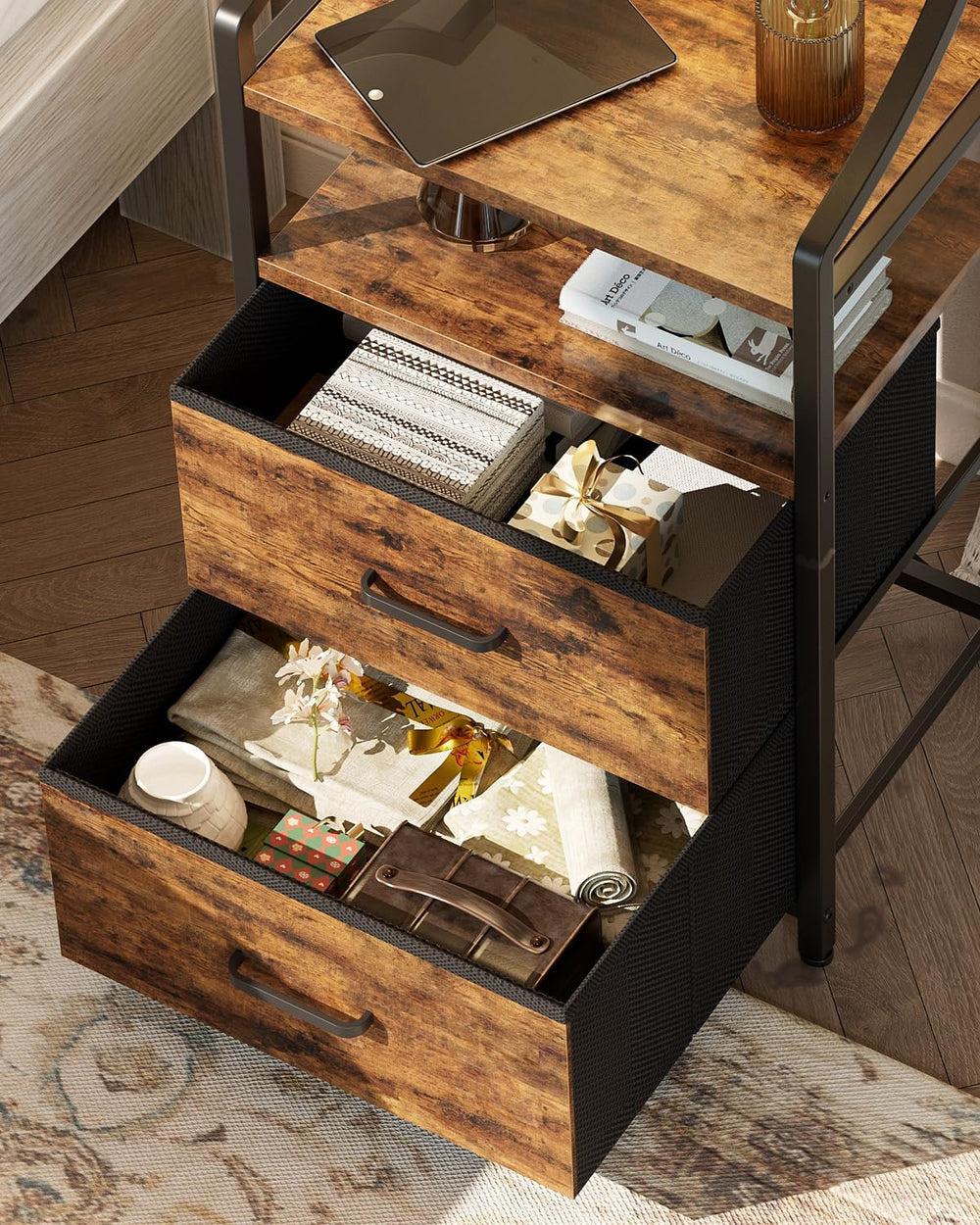 Evermagin 45" Nightstands, Tall Nightstand with Charging Station & L...