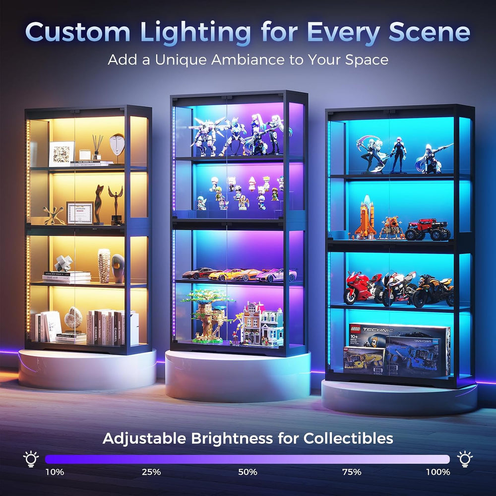 AODK Glass Display Cabinet with Glass Doors, RGB Light Display Case, 4-Tier S...