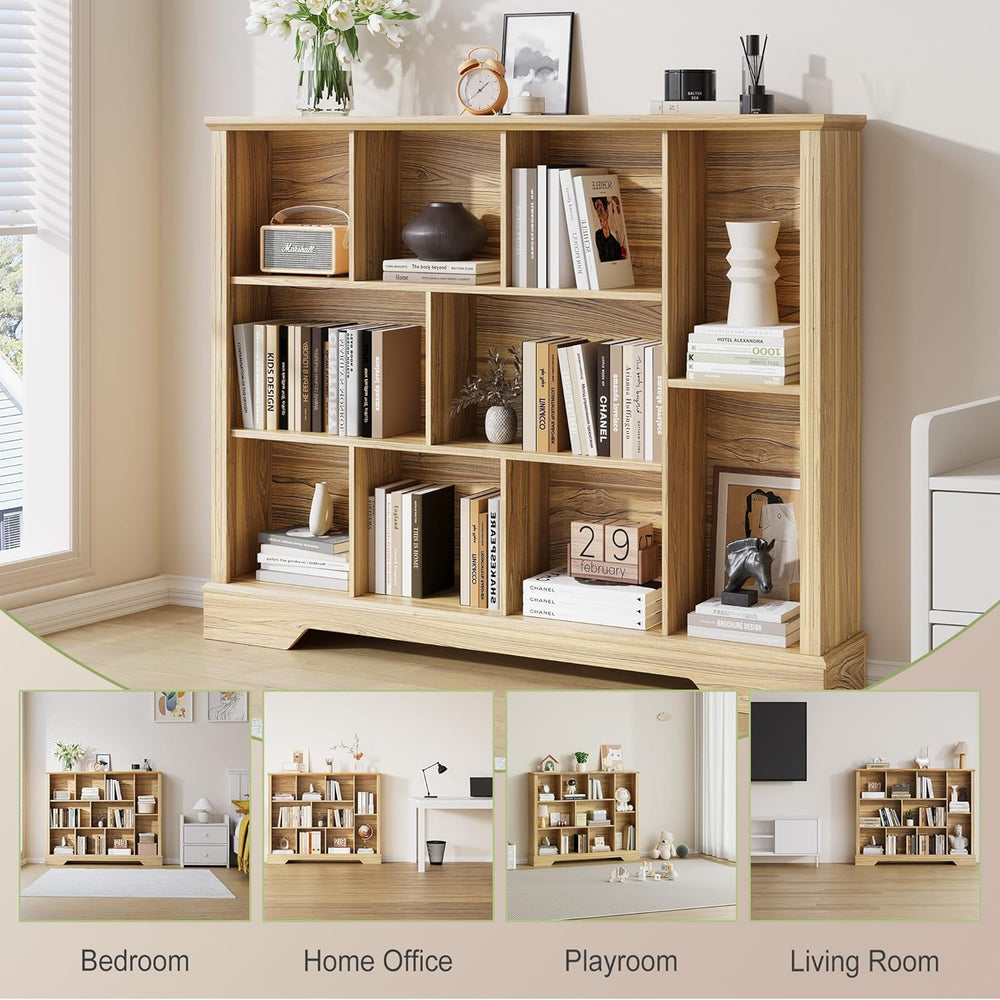 10-Cube Storage Bookcase, Modern 3-Tier Wooden Storage Organizer Open Bookshe...