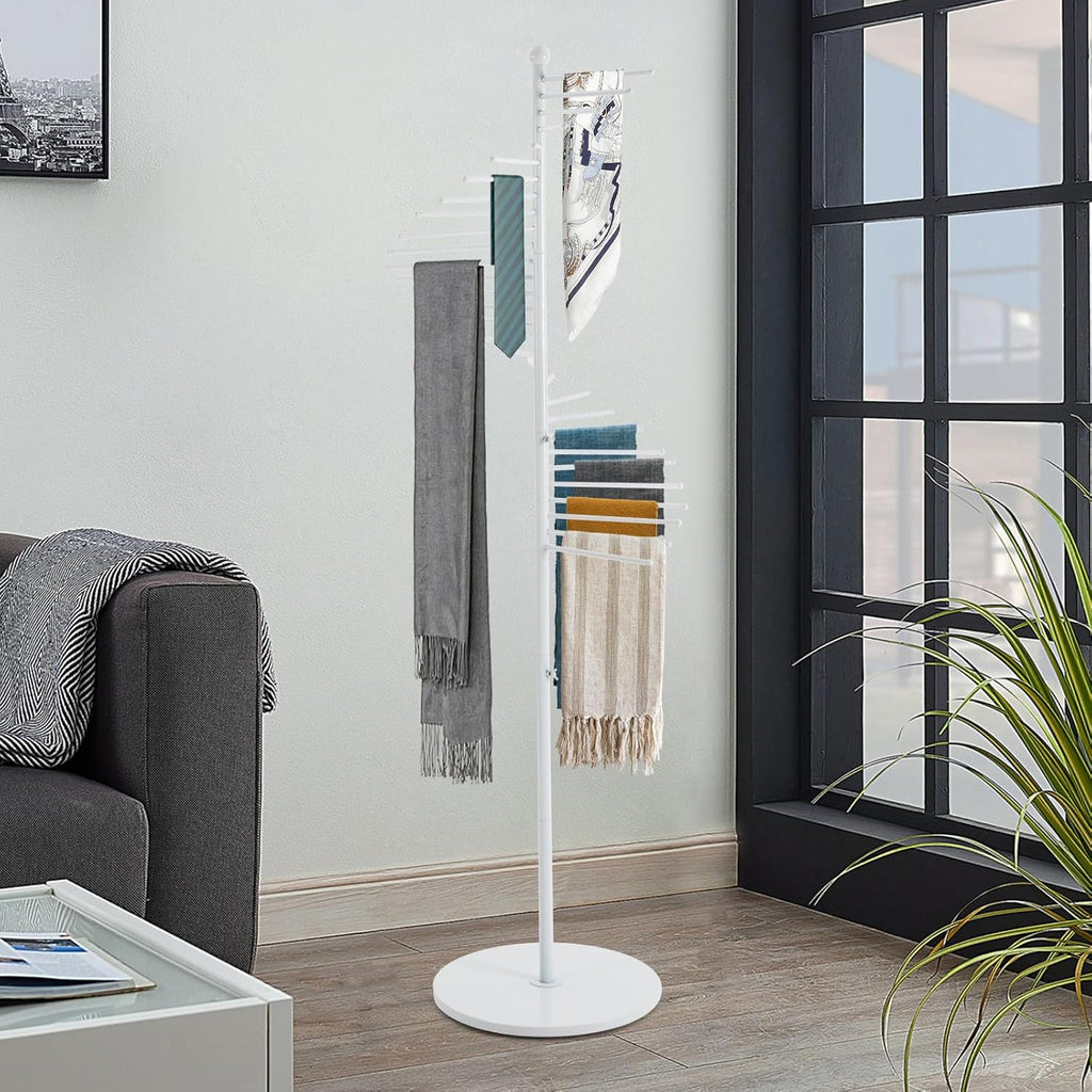 Scarf Organizer, Hijab Organizer, 30 Tiers Metal Scarf Hanger for Multiple Scarves, 67" Height Floor-standing Hijab Stand Belt Pants Hanger for Home, Commercial, Clothing Store (White)
