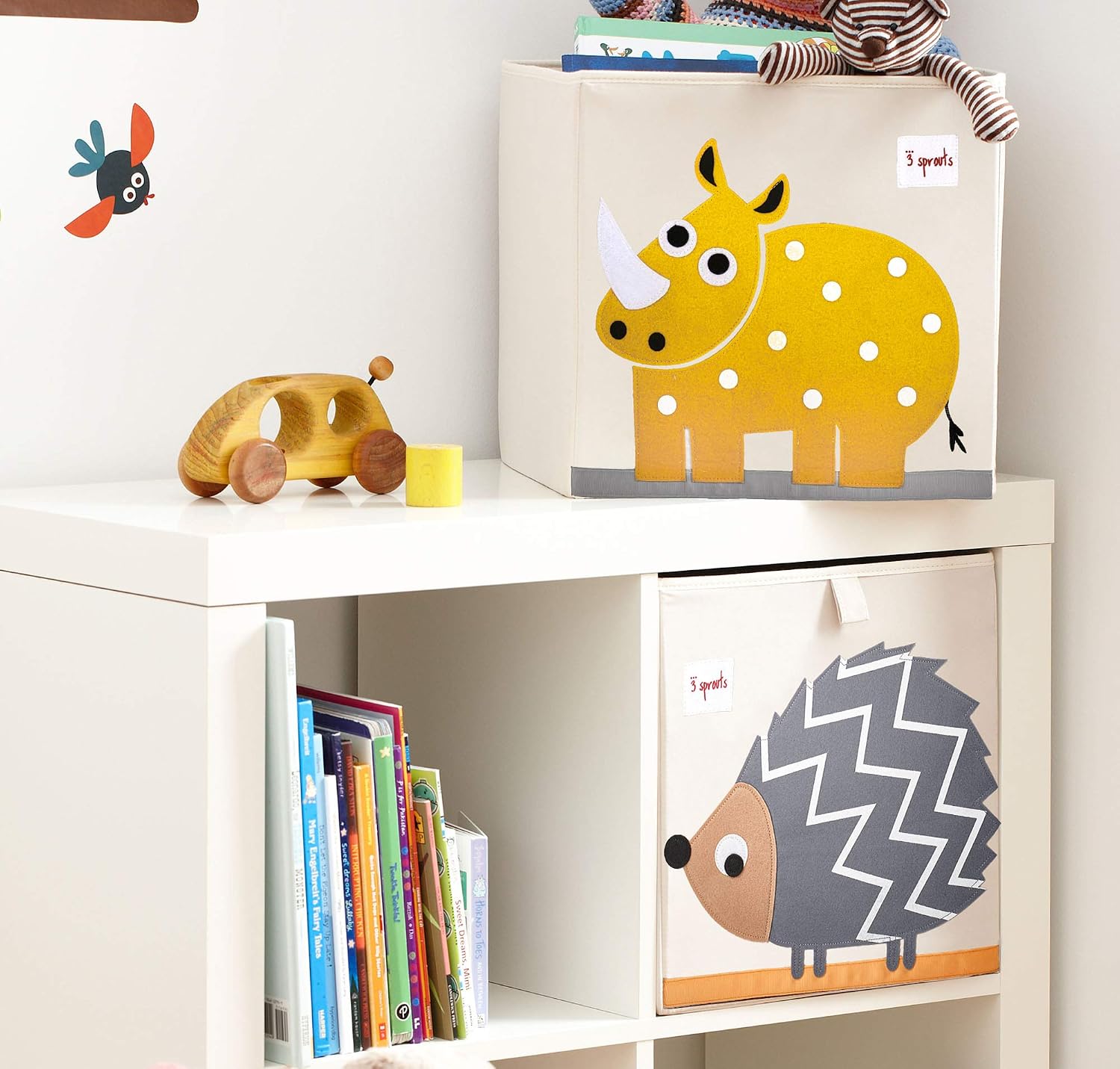 3 Sprouts Toy Storage Cube Bin, Foldable Storage Box, Rhino | Foldable organizer, Playroom or nursery toy storage, Cube shelf compatible, Toys books clothes storage, Folds flat