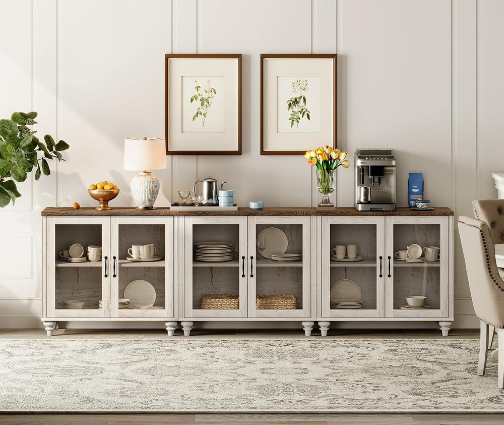 WAMAPT 101" Farmhouse Sideboard Credenza with 6 Glass Doors, Large Coffe...