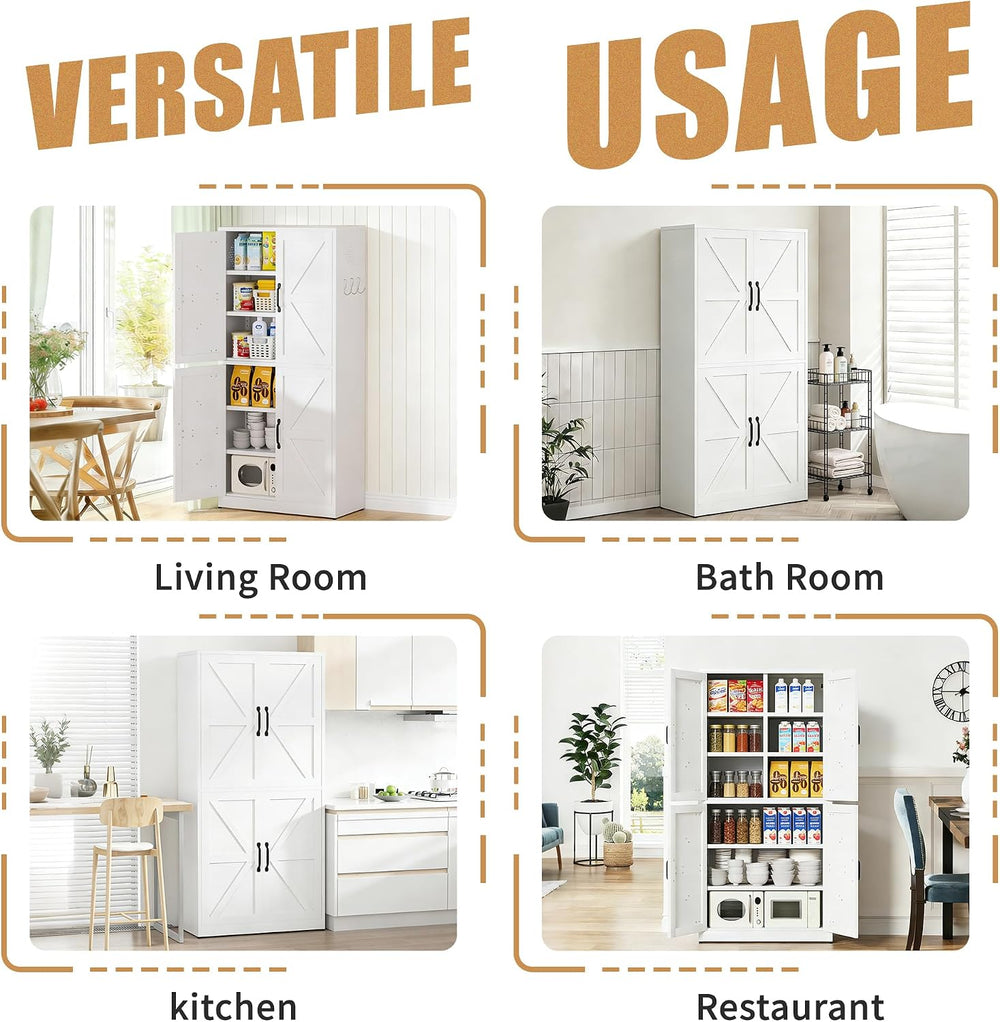 White Steel Kitchen Pantry Storage Cabinet with Adjustable Shelves, Heavy Dut...