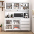 63" Large Kitchen Hutch Cabinet with 4 Doors, 4 Drawers and Microwave Shelf, Farmhouse Pantry Storage Cupboard with Countertop for Kitchen and Dining Room(White)