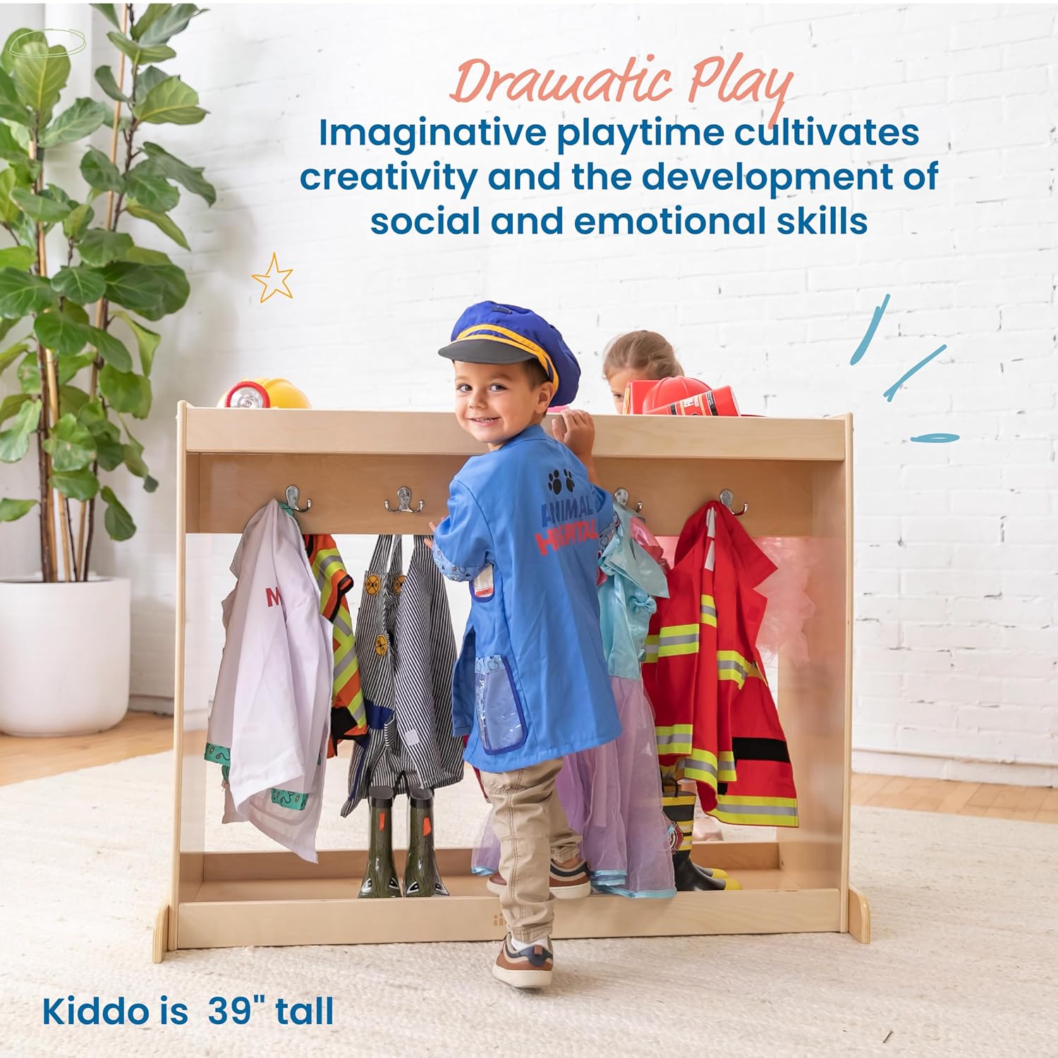 ECR4Kids Streamline Dress-Up Island Costume Organizer, Montessori Furniture, Natural