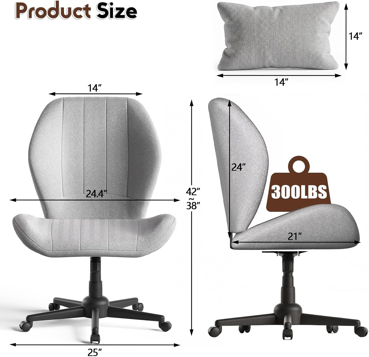 Criss Cross Chair with Wheels, Wide Cross Legged Chair with Lumbar Pillow & High Back, High-Density Foam Seat, Wing-Shaped Design for Home Office Desk Vanity Gray
