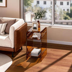 Clear Acrylic Side Table Narrow, Side Table for Small Spaces, Skinny Nightstand/Bedside Table for Bedroom, Slim Small End Table, 8.7'' x 15.7'' x 21.7" (Dark Brown, Wide)