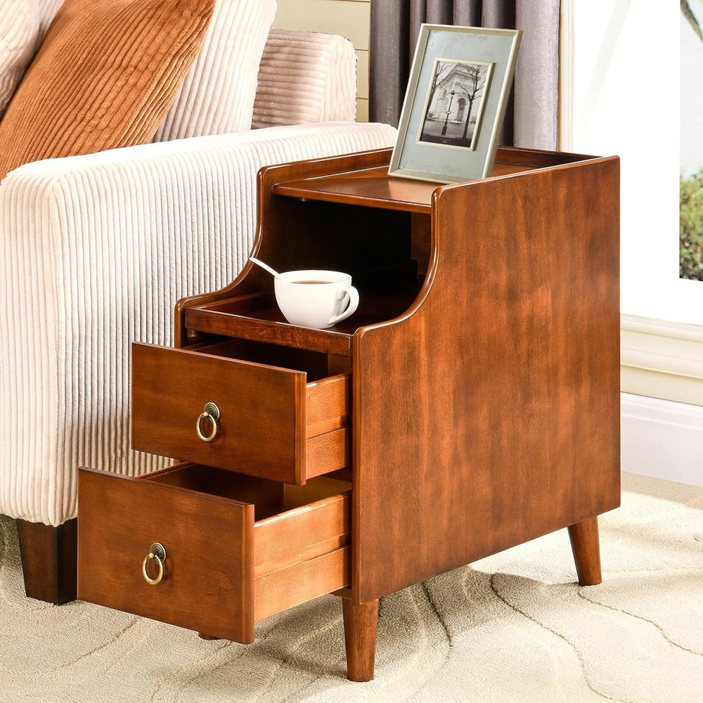 Narrow End Side Table with 2 Drawers and Pull-Out Tray, No-Tools Assembly Sof...