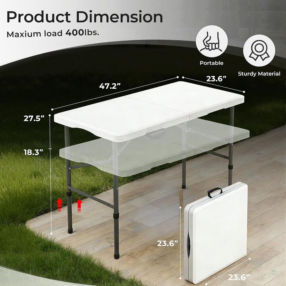 4FT Folding Table, Heavy Duty 400LBS-White | Portable, rust-proof metal frame...