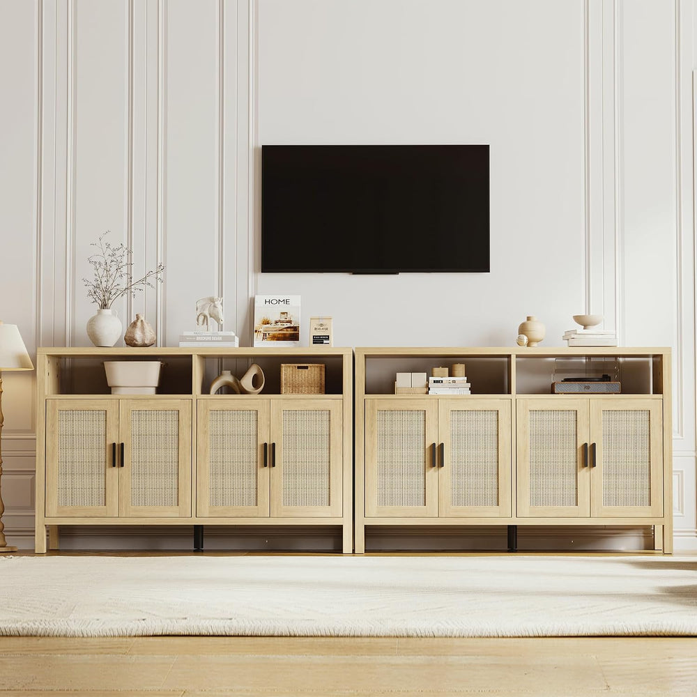 Mericonia Rattan Buffet Cabinet with Storage, Sideboard with Doors, Console T...