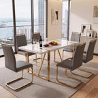 Ebullient 7-Piece White Dining Table Set for 6, Modern Gold Table & Chairs | 55" White MDF Table, 6 Padded Faux Leather Chairs, Gold Frames, 1.57" Thick Top, Reinforced Base, Easy-Clean, Easy Assembly