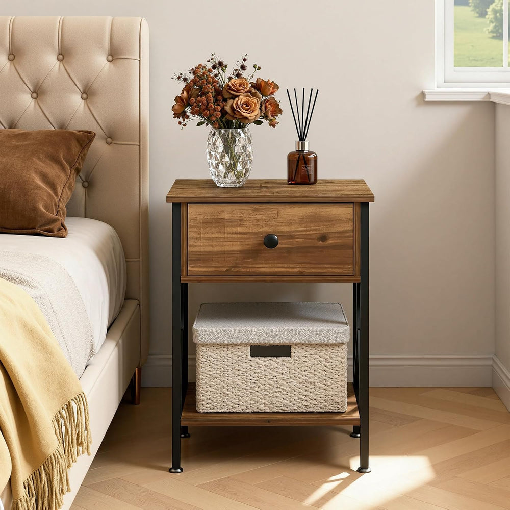 VECELO Night Stand Set of 2, End Tables with Drawer, 2-Tier Bedside Tables wi...