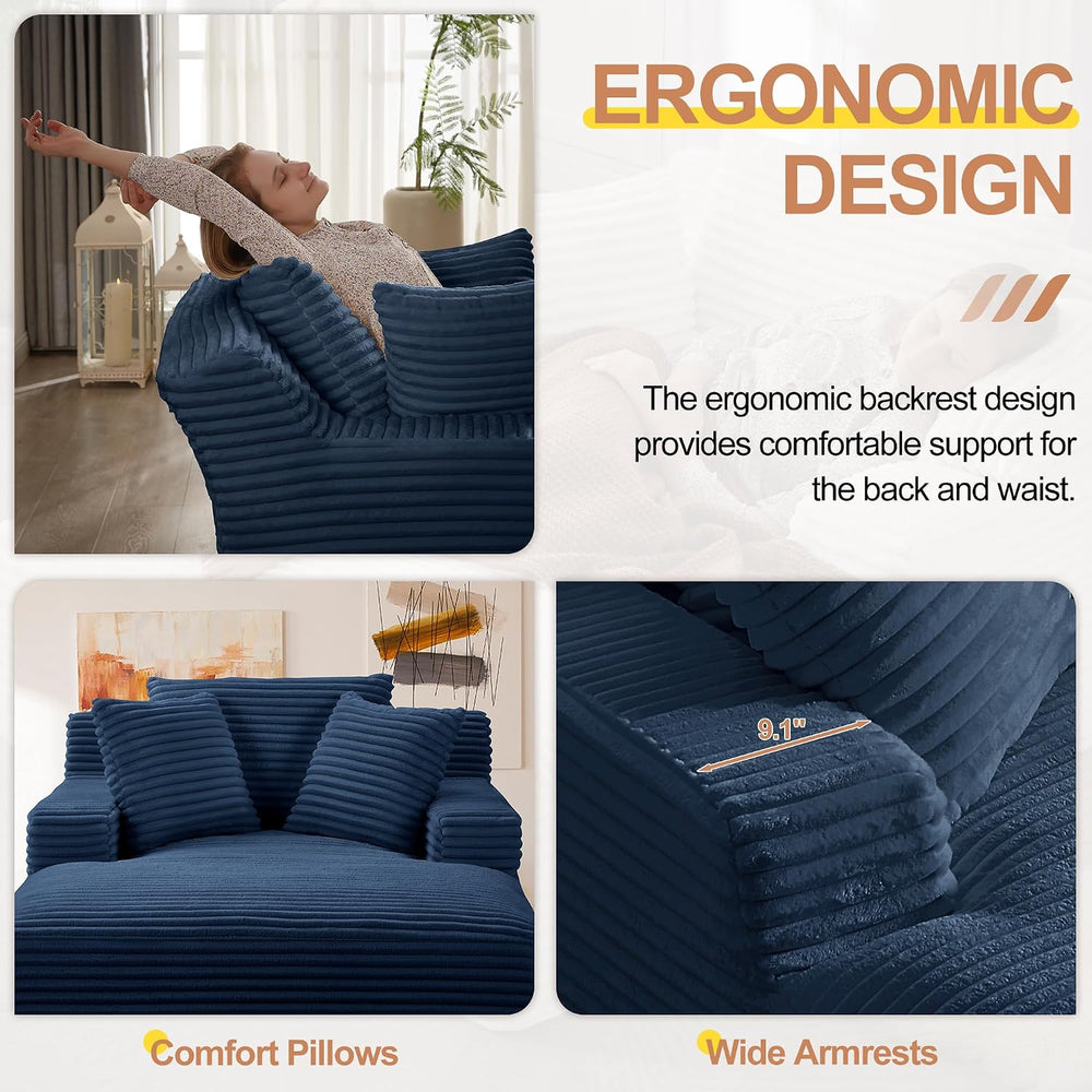 67" Oversized Chaise Lounge Chair Indoor, Corduroy Chaise Lounge Sofa Ch...