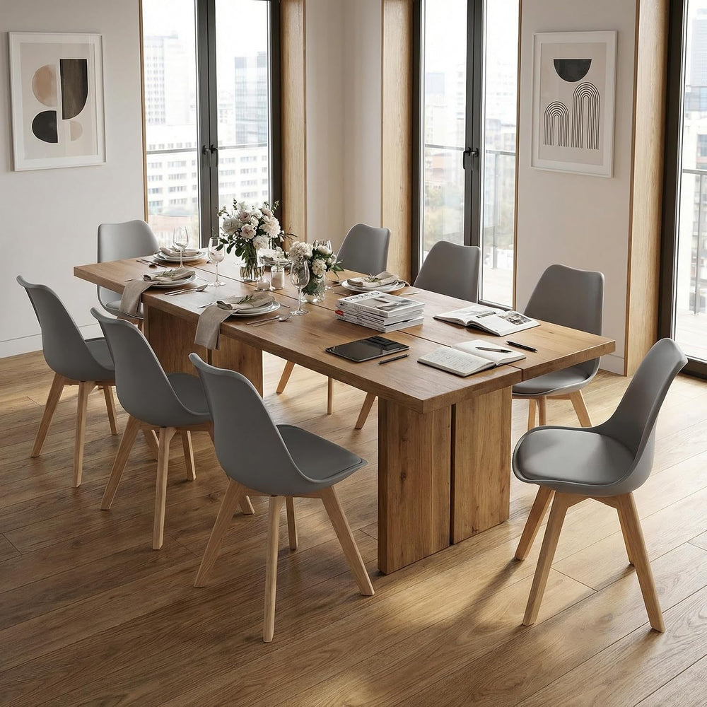 Dining Chairs Set of 4, PU Leather Kitchen Chairs,Wood Legs (Gray, 4 PC) | Mi...