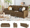 80 Inch Brown Faux Leather Sofa Couch - Wide Armrests with 2 Pillows, Deep Seats, Contrast Stitching, 3 Seater Leather Couches for Living Room, Bedroom, Apartment