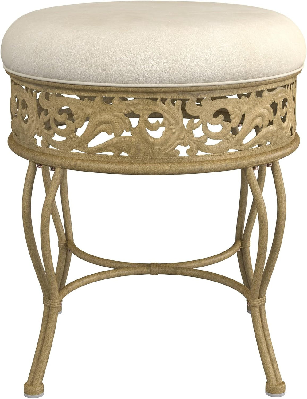 Hillsdale Villa III Backless Metal Vanity Stool with Ornate Lattice Detailing...
