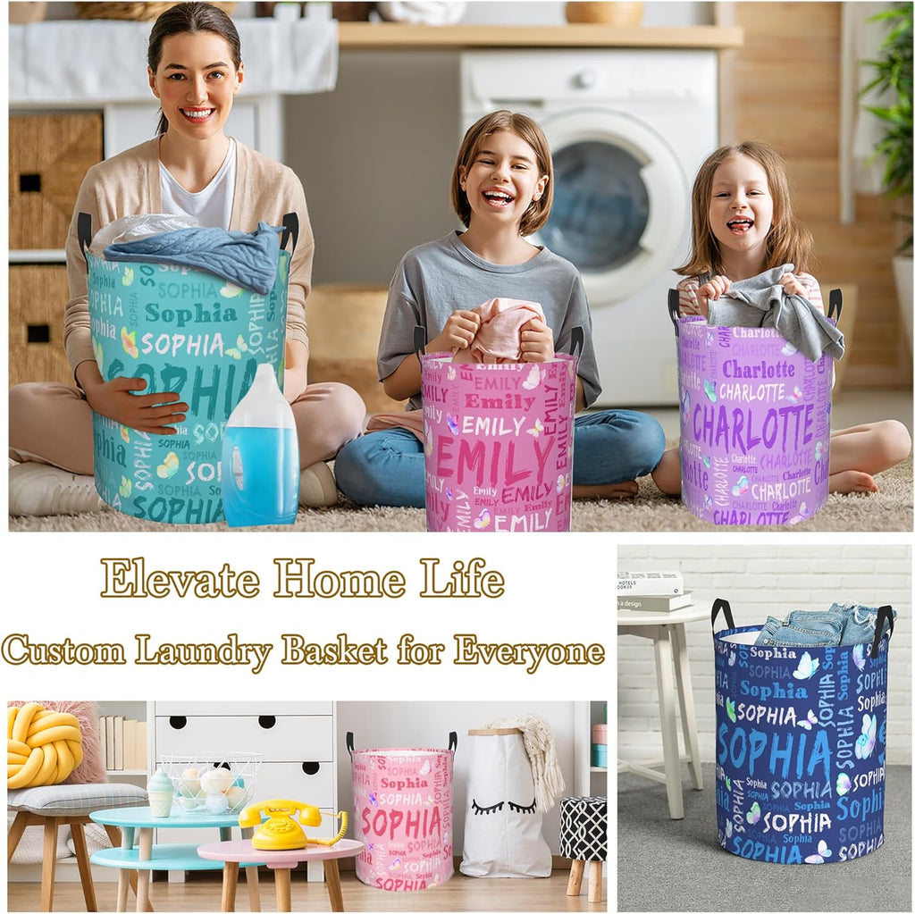 Custom Name Laundry Hamper, Personalized Laundry Basket with Name for Boys Girls Kids Men Women, Customized Name Dirty Clothes Basket Gifts for Clothes Toy Bathroom Bedroom Laundry Room Dorm