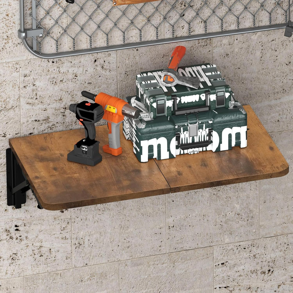 TEAMIX Wall Mounted Folding Table, Rustic Brown Floating Desk for Small Space...