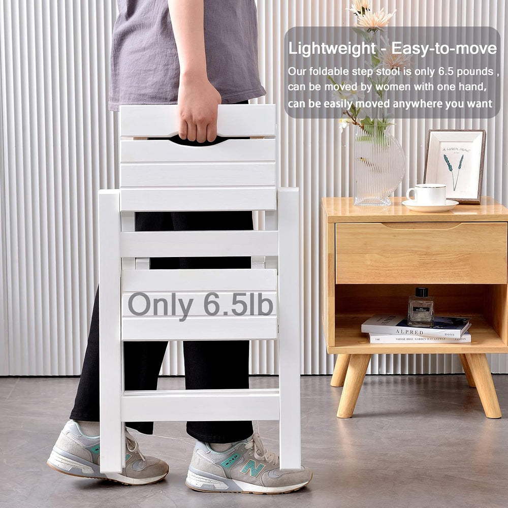 2 Step Folding Step Stool, Wooden Collapsible Closet Step Ladder for Home
