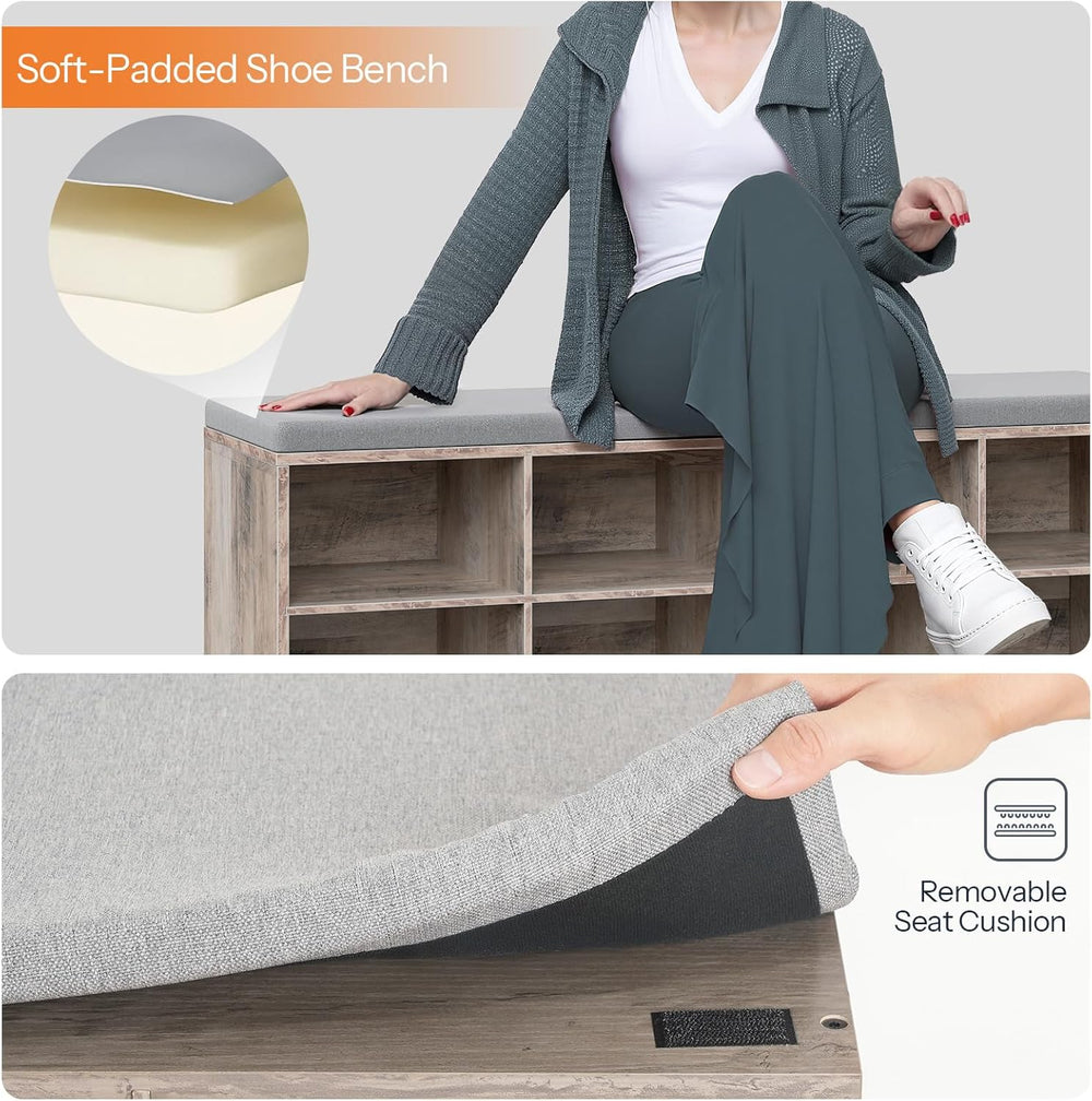 HOOBRO Shoe Storage Bench with Cushion, 39.4" L Entryway Bench with 12 C...