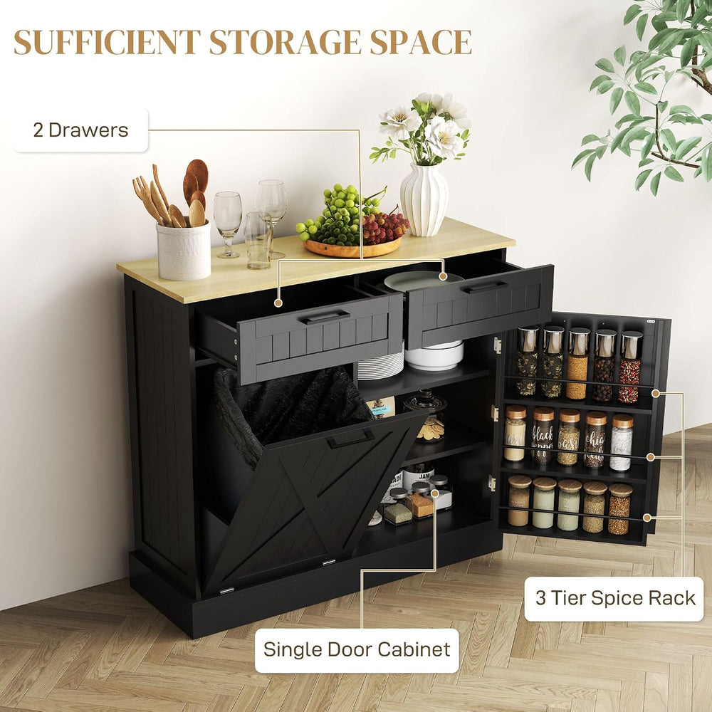 Hidden Trash Can Cabinet with Spice Rack