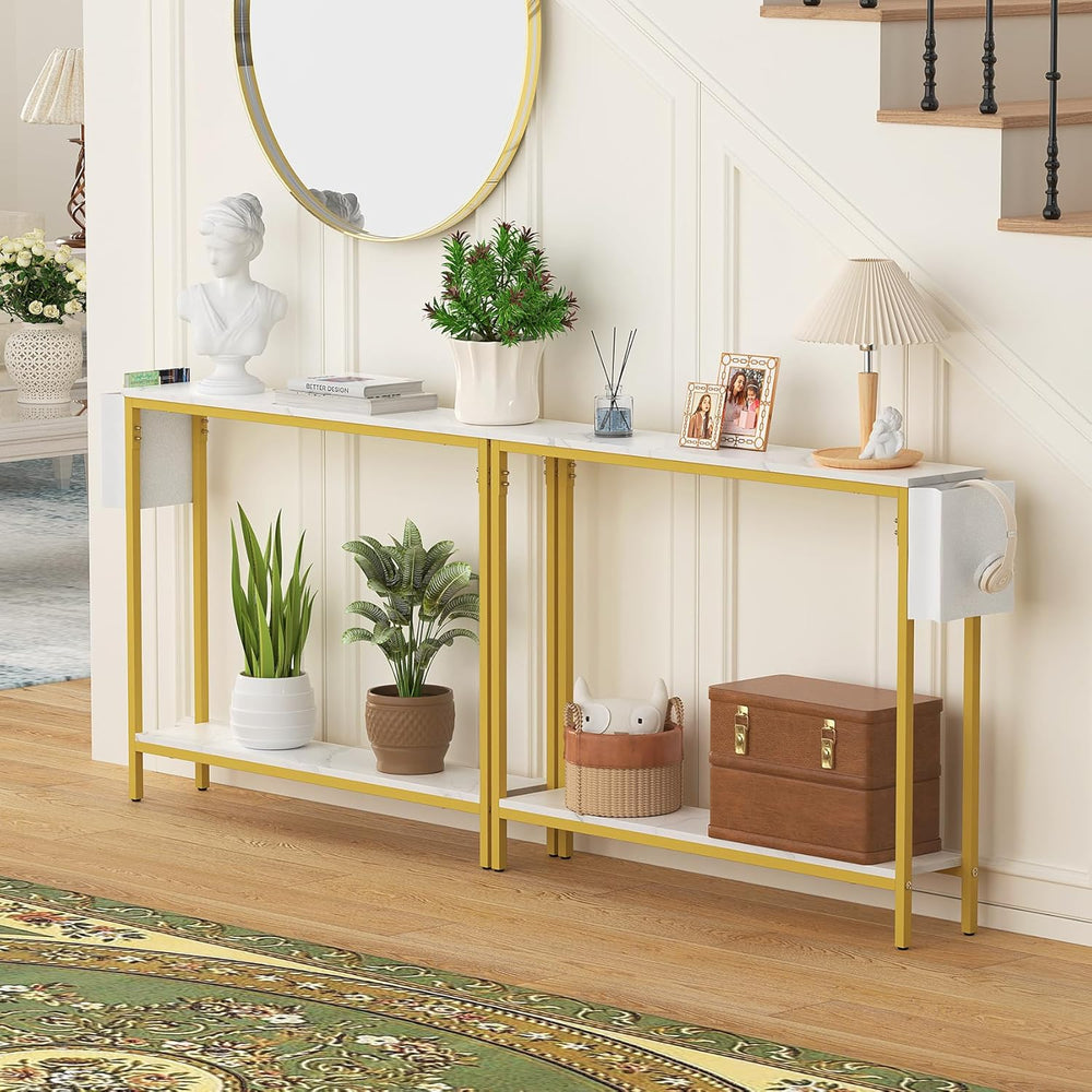 Bigbiglife 39.4" Console Entryway Table, 2-Tier Industrial Narrow Sofa T...
