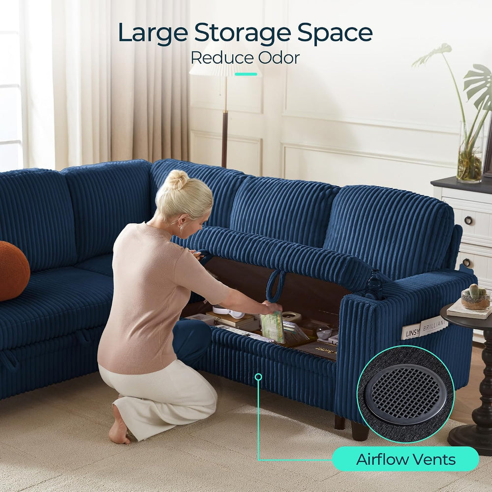 LINSY HOME Sectional Couches for Living Room, 81" U Shape 6 Seats, Blue ...