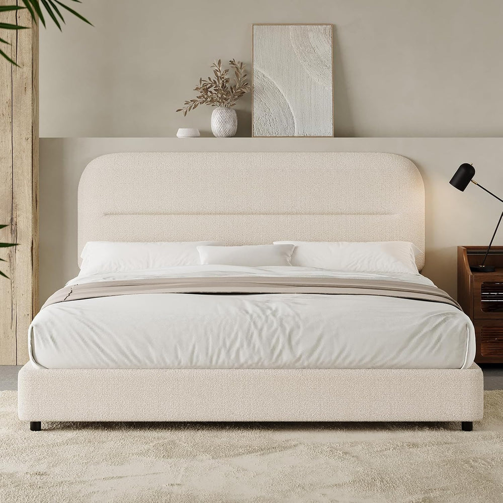 HOMBCK Full Size Cloud Bed Frame, Plush Boucle Upholstered Platform Bed, Adju...