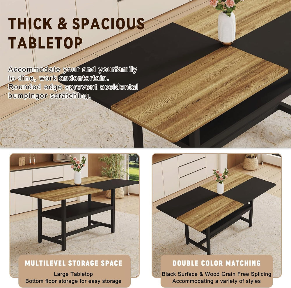 71"Modern Dining Table Set for 6 - Wood Kitchen Table with Storage Shelf...
