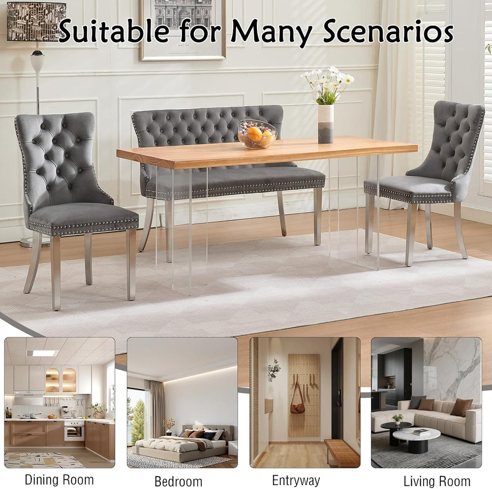 Henf Modern Tufted Velvet Dining Bench with Wing Back, 2-Seat, Nailhead Trim,...