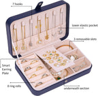 KCY Travel Jewelry Organizer Box for Women Girls, Small Travel Jewelry Case, PU Leather Portable Jewellery Storage Boxes Display Holder for Ring Earrings Necklace Bracelet Bangle, Gifts,Dark-blue