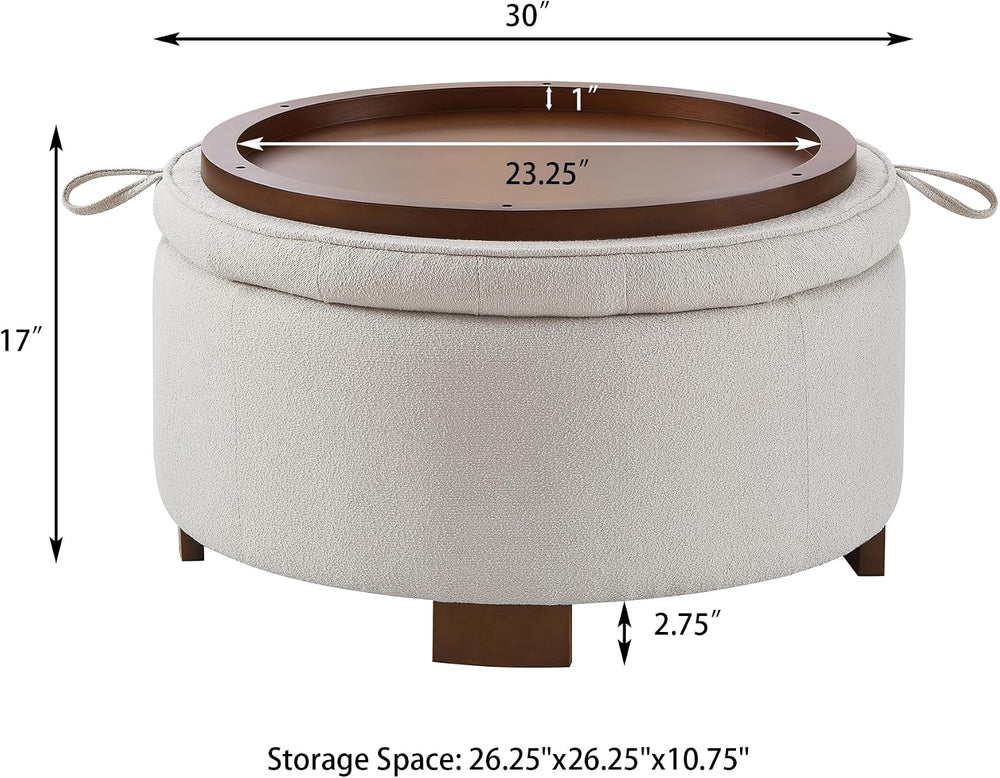 30'' Round Ottoman with Storage, Oversized Ottoman Coffee Table with ...