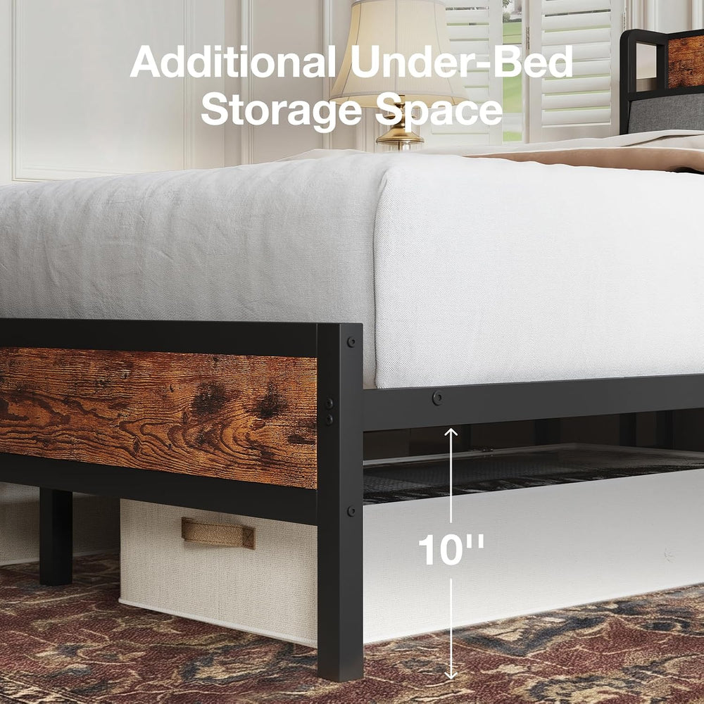 Novilla Queen Bed Frame with Charging Station & Storage Headboard, Modern...