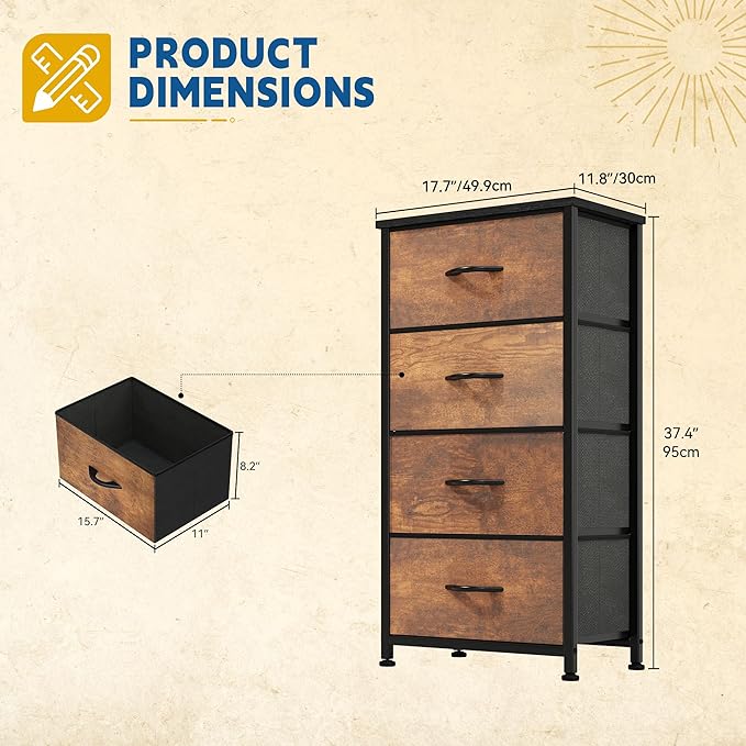 DWVO Dresser with 4 Drawers - Fabric Storage Tower, Organizer Unit for Living Room, Hallway, Closets