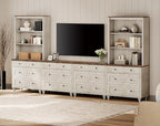 WAMPAT Entertainment Center with Bookshelves for TVs up to 75", Farmhouse Wall Unit TV Stand with Drawers, Media Console Table for Living Room, Bedroom & Home Theater, Rustic White