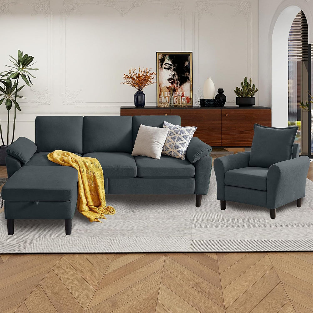 79" Convertible Sectional Sofa Set, Modern Linen Small L Shaped Couch wi...