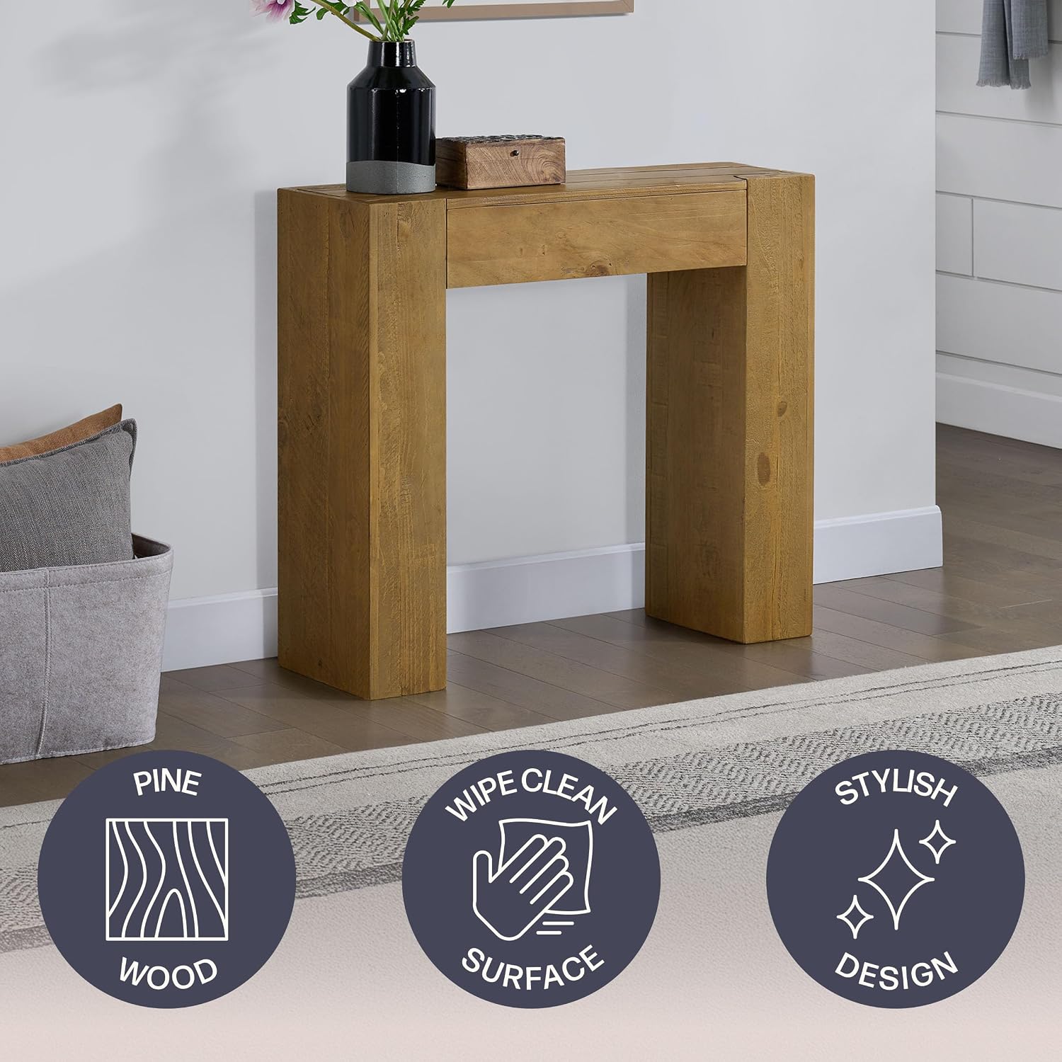 Alaterre Furniture Stockyard Solid Wood Console Table, Oak, 36 Inch | Modern Farmhouse Small Entryway Table, Easy Assembly Living Room Furniture for Behind the Couch Sofa Table, or Hallway