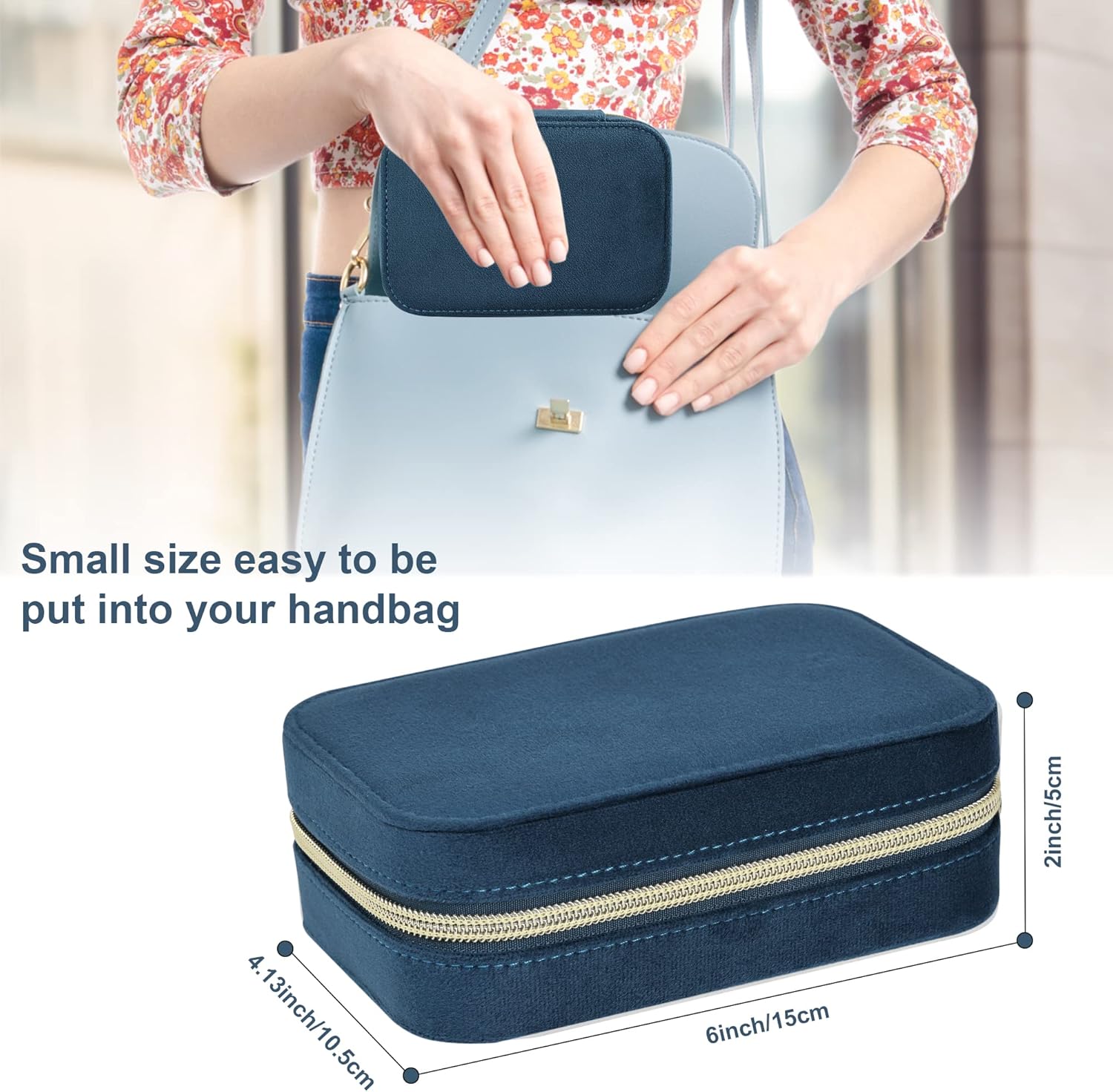 Dajasan Velvet Jewelry Travel Case, Small Travel Jewelry Box, Portable Travel Jewelry Organizer Box for Earrings Bracelets Rings Necklace (Blue)