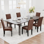 LSSBOUGHT Dining Chairs Set of 2, Modern Dining Room Chair,Upholstered Pu Leather Kitchen Chair with Vintage Copper Nail for Restaurant & Cafe(Brown,2pcs)