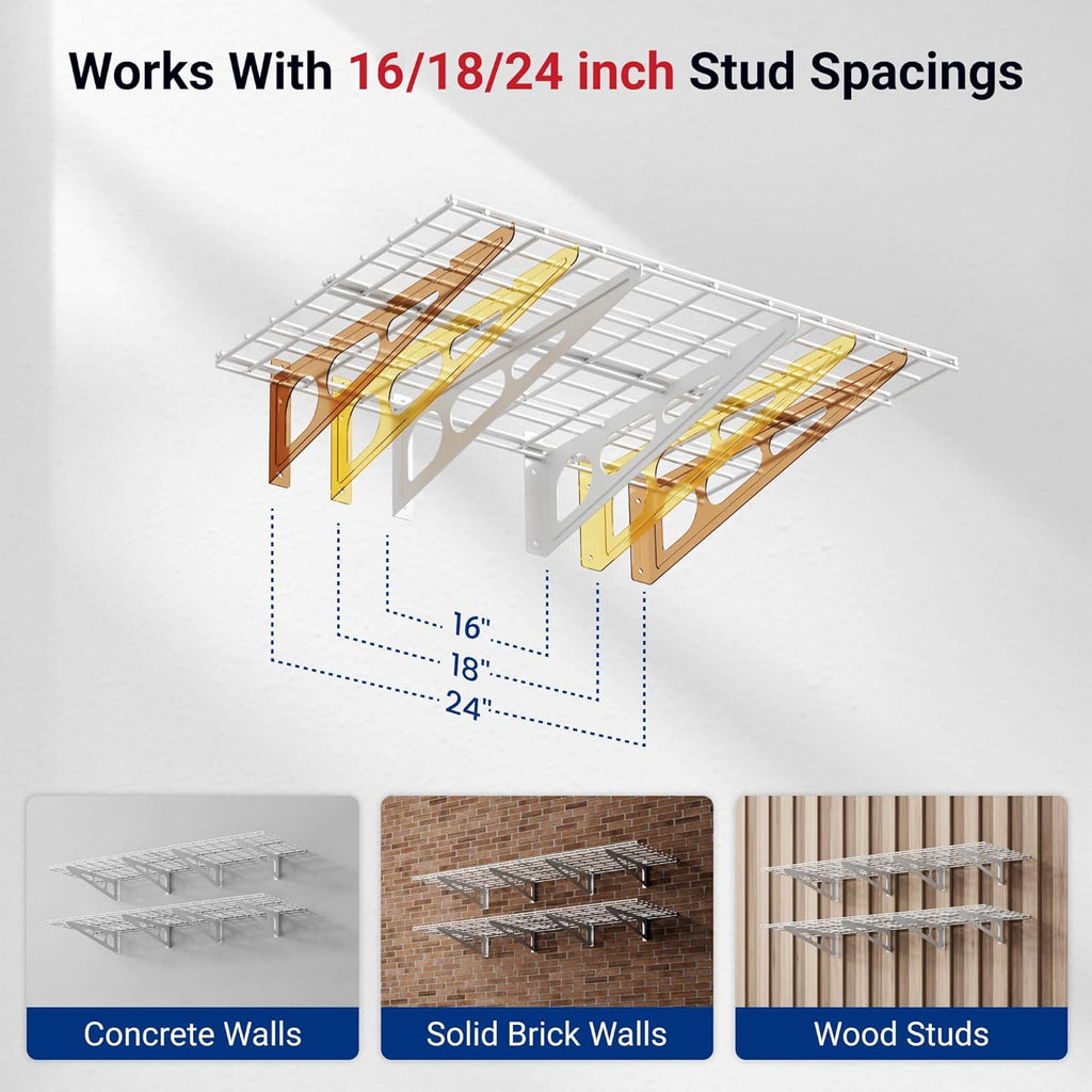 FLEXIMOUNTS 2-Pack 2x6ft 24-inch-by-72-inch Wall Shelf Garage Storage Rack Floating Shelves, 1200 lbs Load Capacity, White, Classic Series