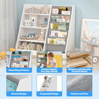 4 Tier Kids Wooden Bookshelf, 5 Layer Sling Toddler Bookcase,Baby Storage Book Rack,Book and Toy Organizer Cabinet,Children Book Display,Playroom Nursery Classroom Kid Room