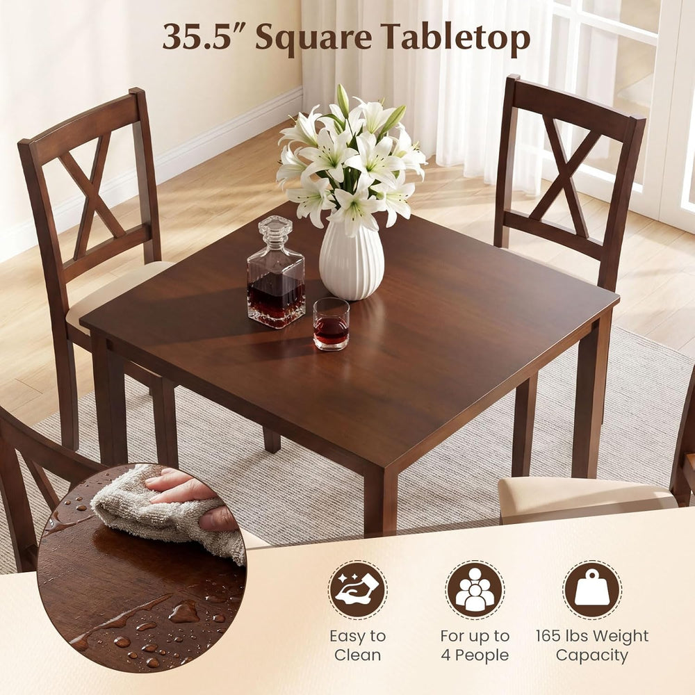 Giantex Dining Table for 4, 35.5" Square Kitchen Table with Solid Rubber...