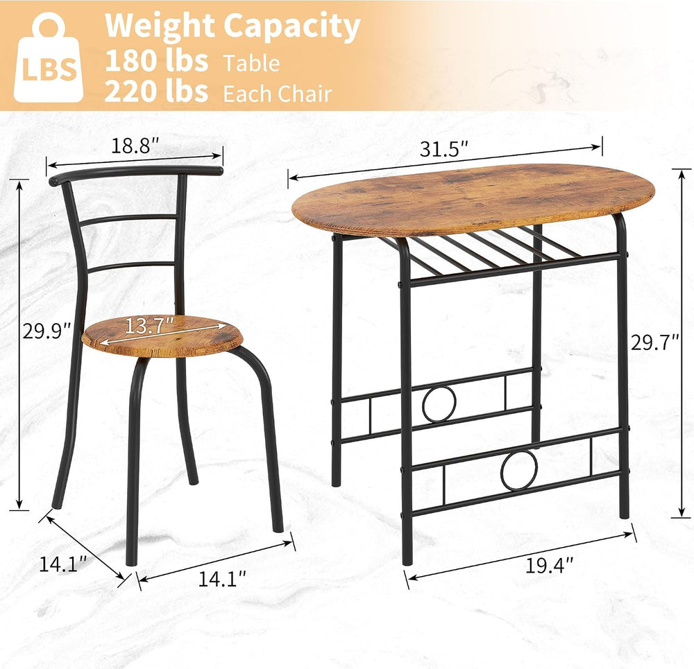 VECELO 3-Piece Dining Table Set for Kitchen Breakfast Nook, Wood Grain Oval T...