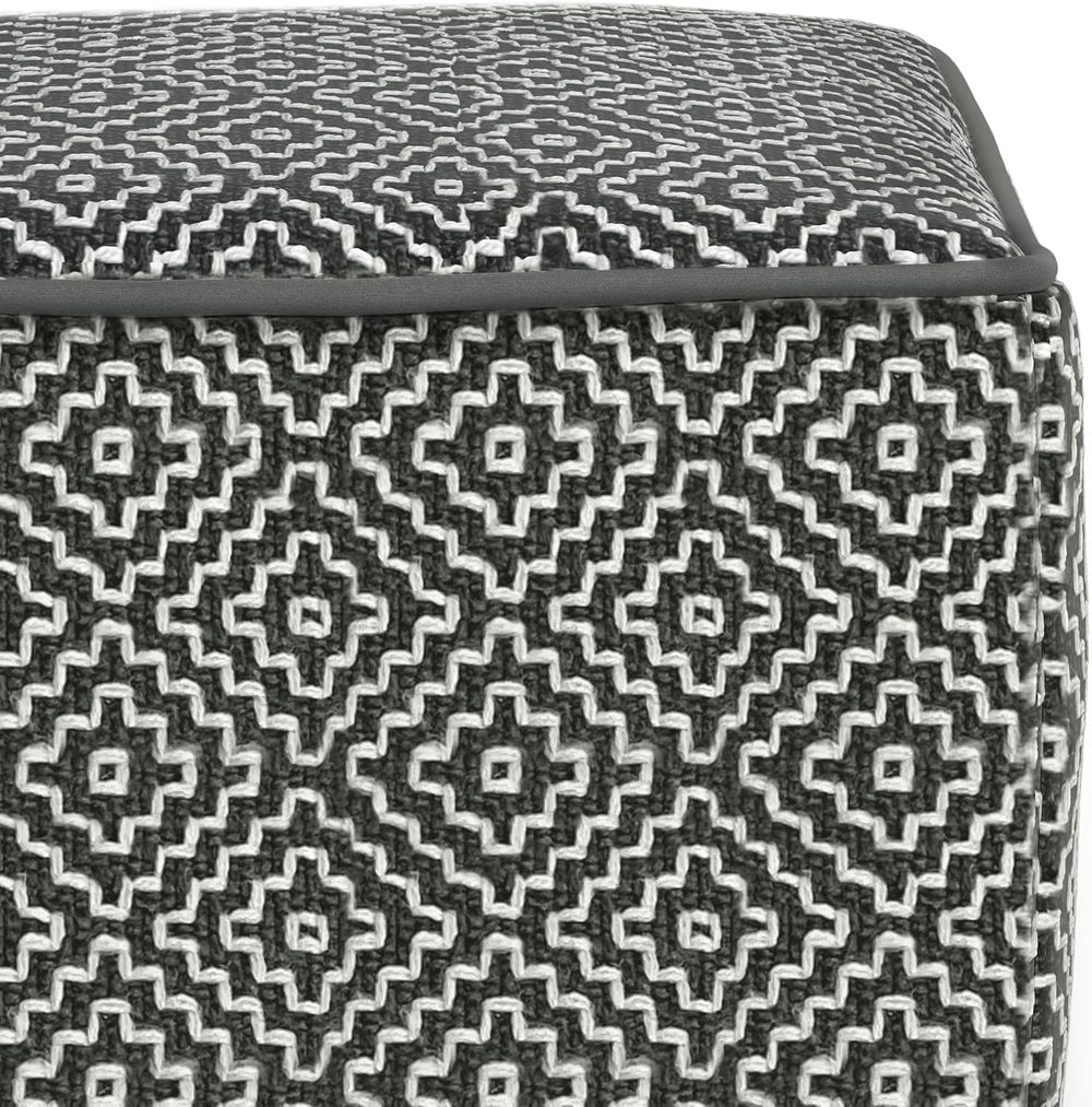 SIMPLIHOME Brody 18" Wide Square Pouf in Distressed Black Vegan Leather ...