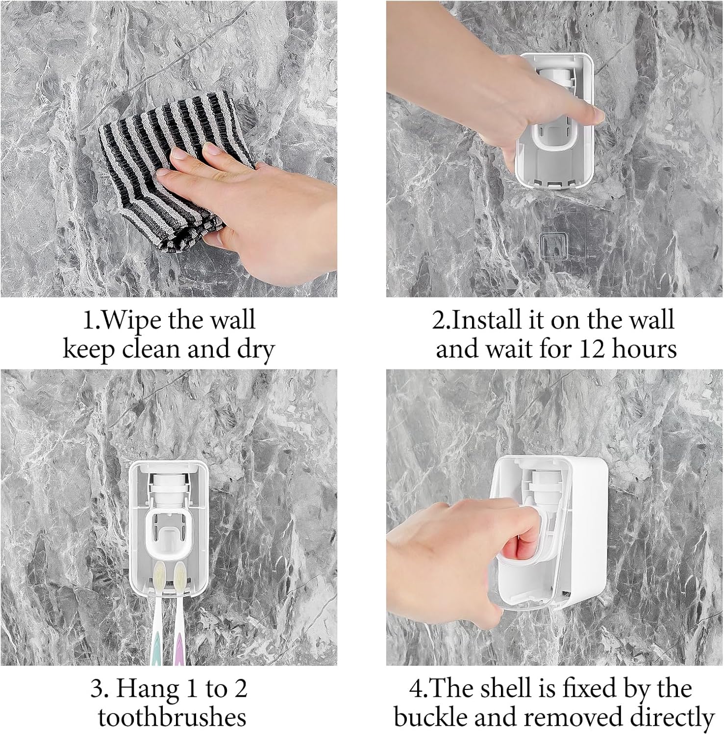 2 Slot Toothbrush Holder and Toothpaste Dispenser Wall Mounted, Automatic Toothpaste Squeezer, 2 in 1 Tooth Brush Toothpaste Organizer for Shower (Clear)